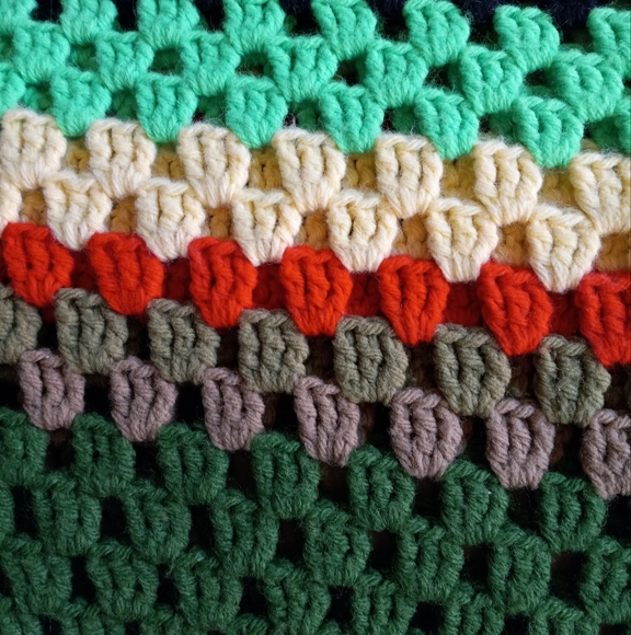 Handmade Crochet Shawl TOP Pattern 75 in L x 68 in W Green Yellow Throw Blanket - Picture 2 of 9